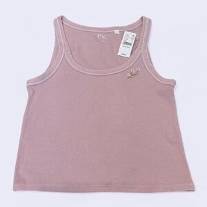 Pacsun Pink Tank Top with Embroidered Flower - Size Medium